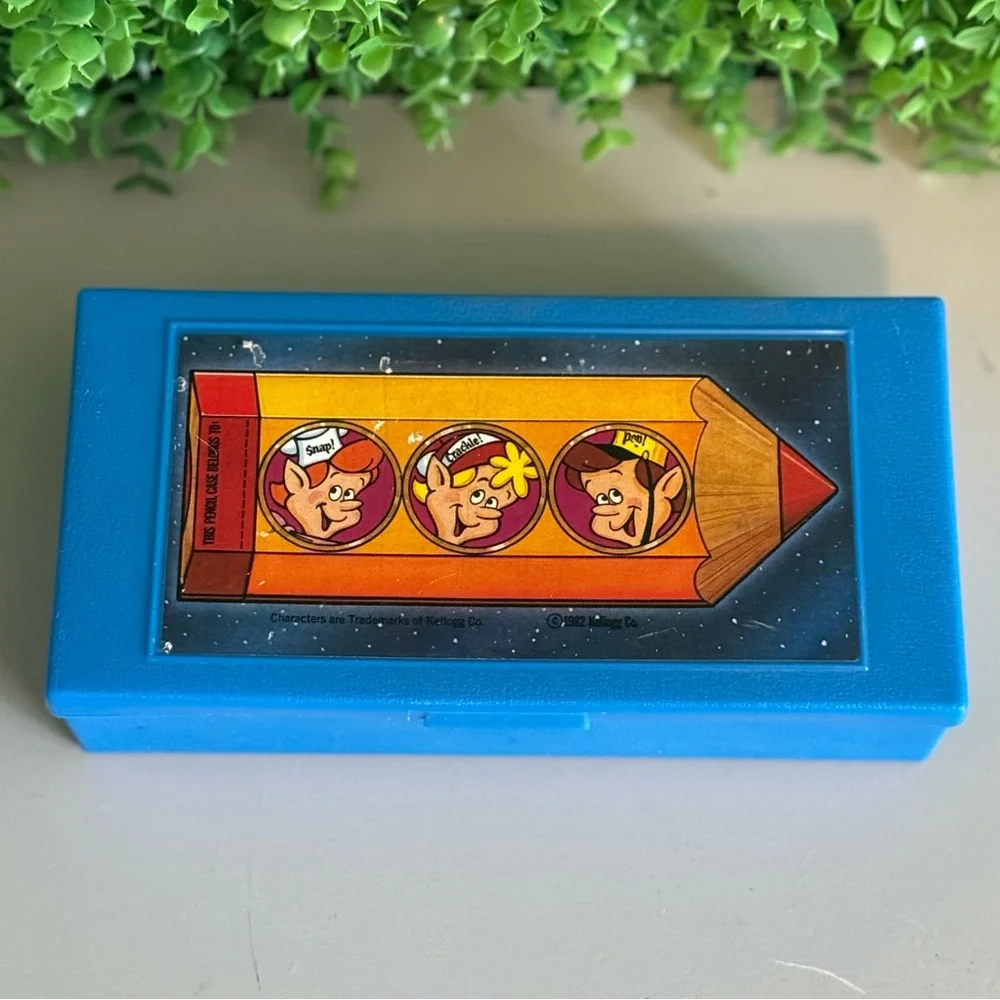 Vintage 1982 Kelloggs Rice Krispies Blue Pencil Case Box Snap Crackle Pop